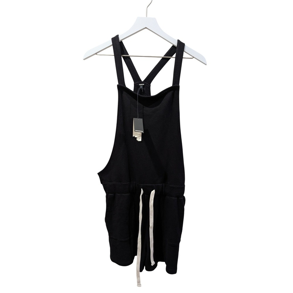 Monrow Womens Black Knit Bib Front Romper Adjustable Straps Drawstring Large NWT
